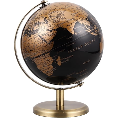 6 Inch Small World Globe with Antique Bronze Stand Black Gold Earth Desktop Decor for Kids & Adults Geography Learning Globe for Home Office Classroom
