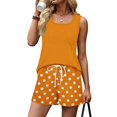 thumbnail image 2 of Two Piece Sets for Women Summer Casual Short Sets for Women Beach Vacation Sleeveless Tank Top Square Neck Drawstring Polka Dots Travel Outfits Orange XXXL, 2 of 7