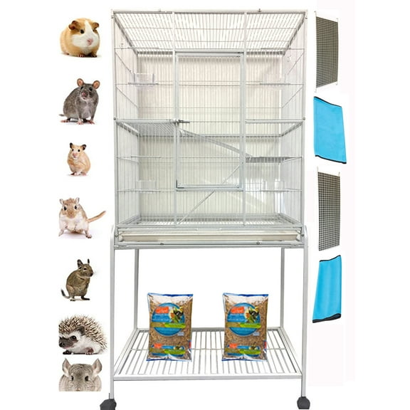 54" LARGE Wrought Iron 3-Levels Ferret Chinchilla Sugar Glider Rats Mice Rabbit Squirrel Hamster Mouse Cage with Removable Stand