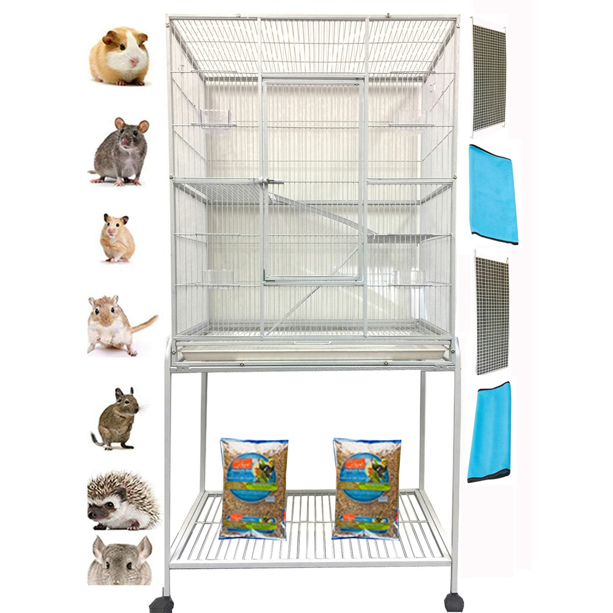 54" LARGE Wrought Iron 3-Levels Ferret Chinchilla Sugar Glider Rats Mice Rabbit Squirrel Hamster Mouse Cage with Removable Stand