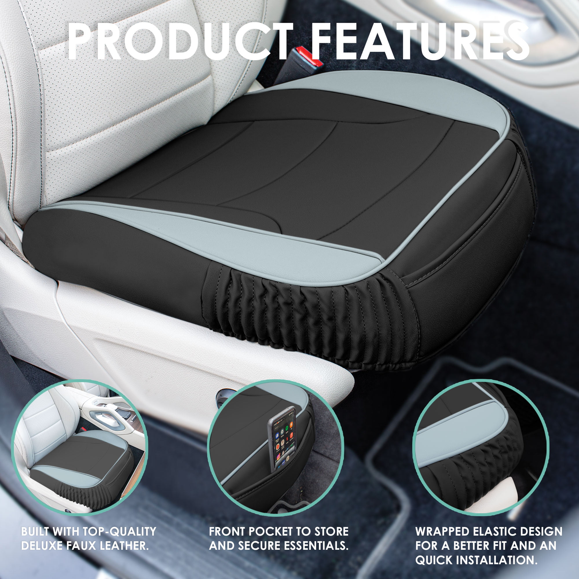 FH Group Car Seat Cushion – Durable PU Leather Bottom Seat Protector, Water  Resistant for Car, Sedan, Truck, SUV Gray/Black 