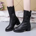 thumbnail image 2 of NECHOLOGY Botas Mujer Adulto Femenino Zapatos Botines mujer Otoño e Invierno Botines de mujer Tacón grueso Tacón medio Color sólido Flores negras Cremallera (Black, 6.5), 2 of 7