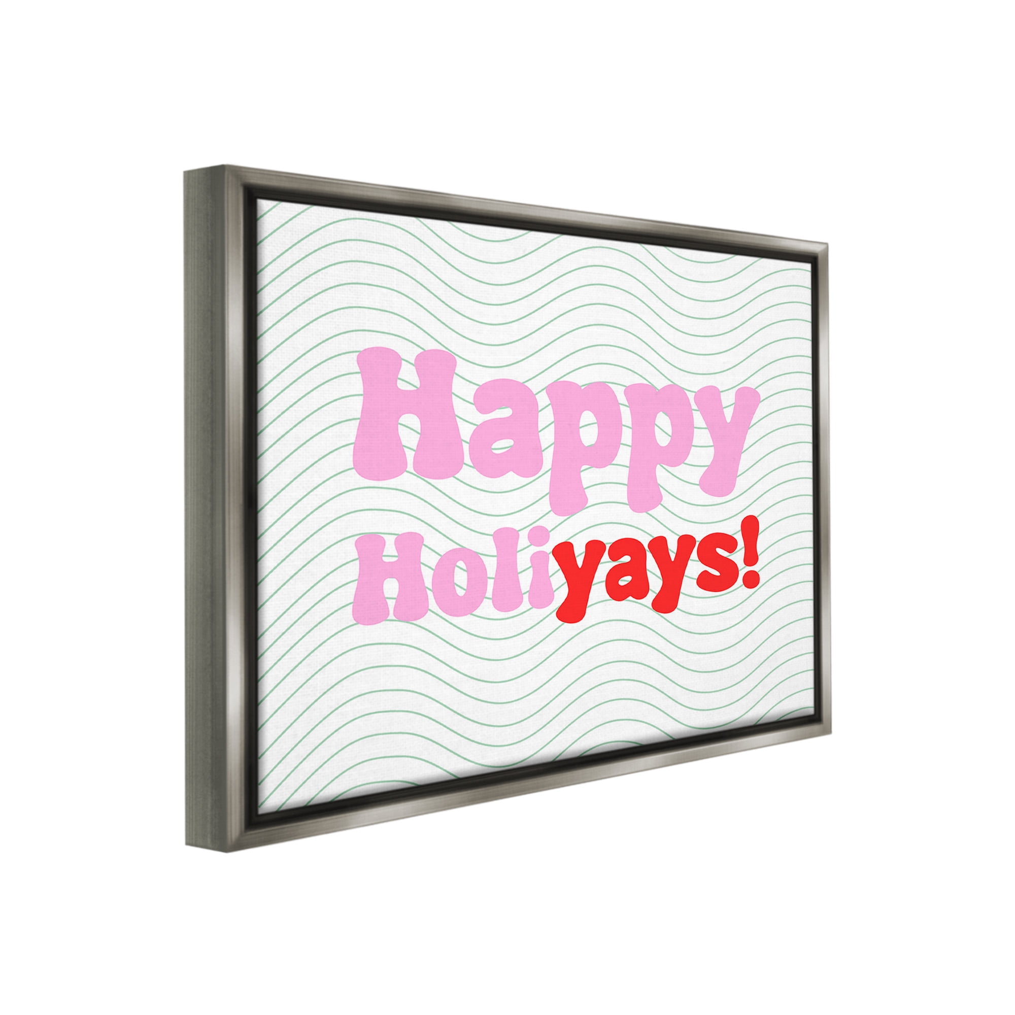 Stupell Industries Happy Holiyays Patterned Holiday Painting Gray Floater Framed Canvas Art Print Wall Art, 31 x 25