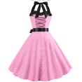 thumbnail image 5 of BRDFRL Vintage Women 1950s Rockabilly Swing Dress Pinup 50s Retro Hepburn Style Halterneck A-Line Dresses Pink L, 5 of 5