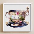 thumbnail image 4 of Hilo de bordar de algodón ecológico completo, Kit de punto de cruz de flores de taza de té de 14CT, 40x40cm, 4 of 9