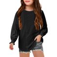thumbnail image 2 of Size 3-12 Year Blouses for Girls Dressy Casual Crew Neck Eyelet Tops Long Sleeve Shirts Puff Sleeve Tunics with Curved Hem, 2 of 6