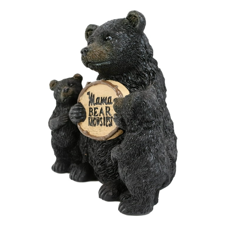 Whimsical Black Bears Mother With Cubs Holding Mama Bear Knows Best Sign  Statue