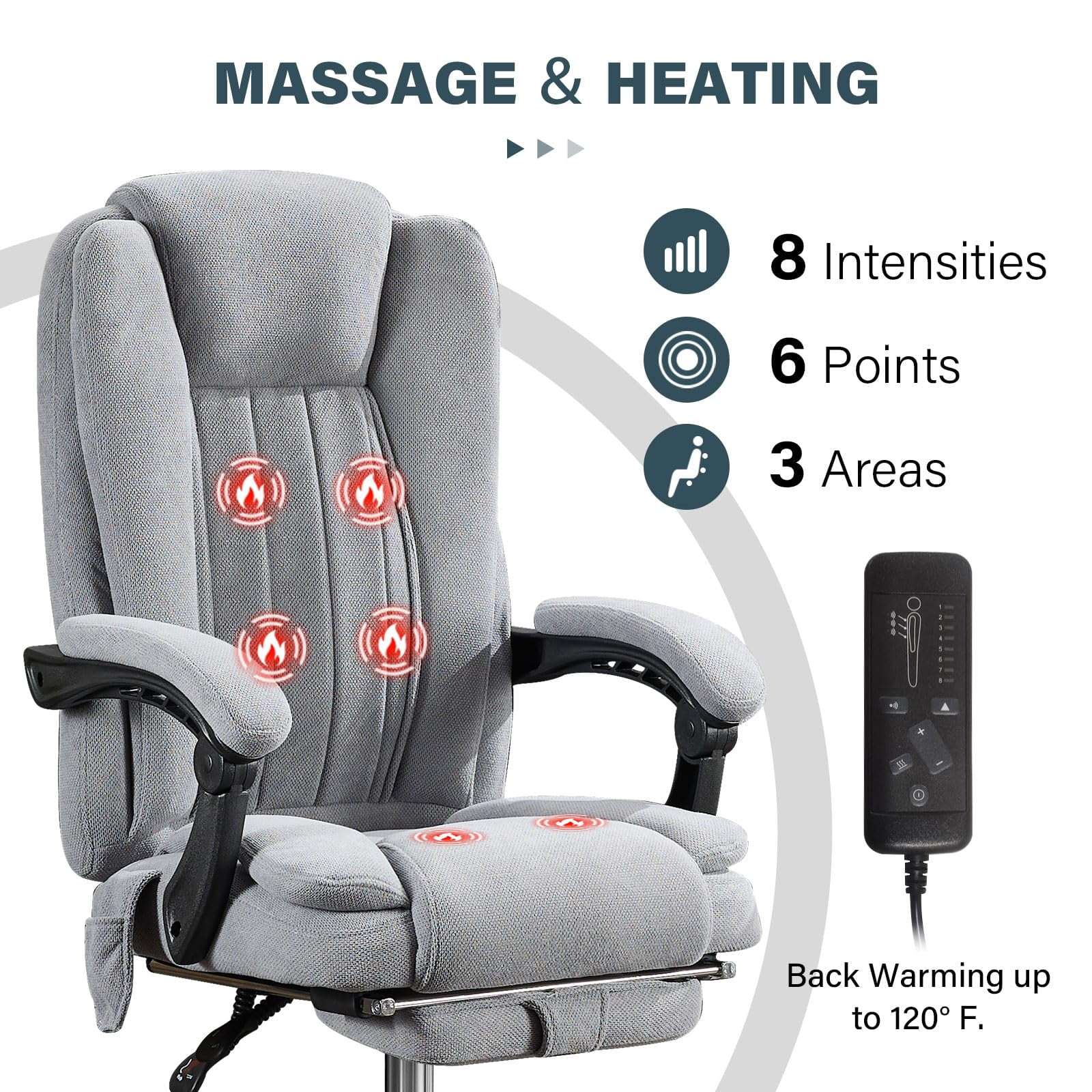 JONPONY Big and Tall Office Chair 500LBS Executive Office Chair Massage and Footrest Ergonomic Computer Desk Chair Reclining High Back Leather Office Chair Lumbar Back Support Swivel Rolling,Grey