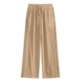thumbnail image 6 of CBASIHI Womens Cotton Wide Leg Pants with Pockets- Casual Elegant Summer Vacation Beach Drawstring Elastic Waist Flowy Palazzo Pants Khaki Size S-3XL, 6 of 8