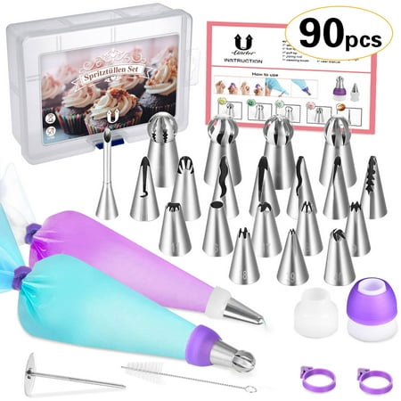 90 Pcs Cake Decorating Supplies Kit With 52 Stainless Steel Piping