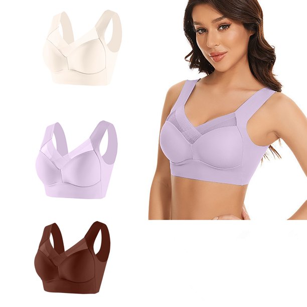 Puntoco Sujetadores cómodos para mujer Ropa interior de encaje sin tirantes para mujer con colección de lados finos y sujetador diario de 3 piezas
