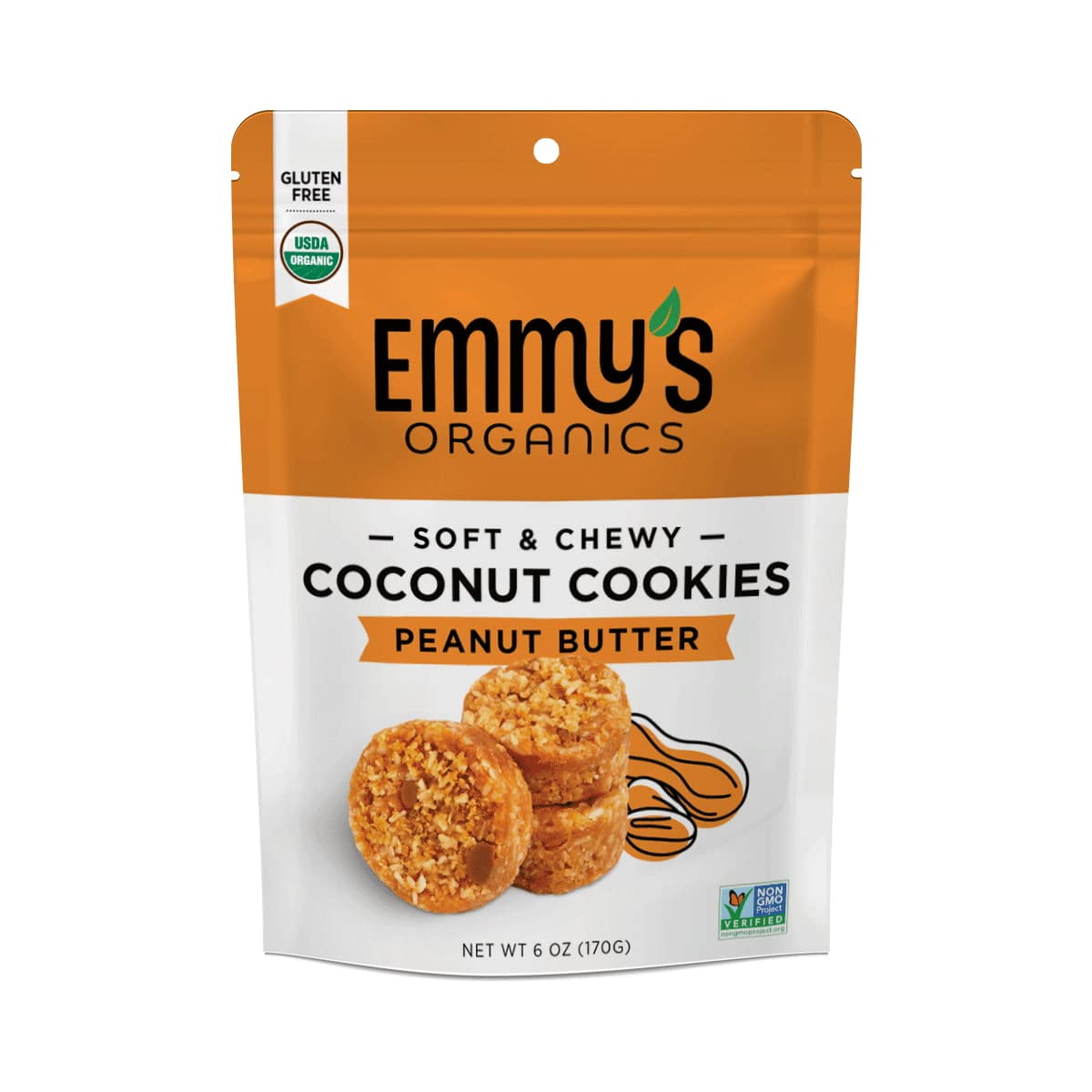 Emmy's Organics Coconut Cookies Gluten Free Vegan Peanut Butter -- 6 oz