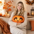 thumbnail image 7 of Halloween Hat Pumpkin Plush Cushion, Soft Decorative Throw Pillow for Couch Bed, Cozy Fall Accent Pillow for Seasonal Home Decor, Orange, 7 of 7