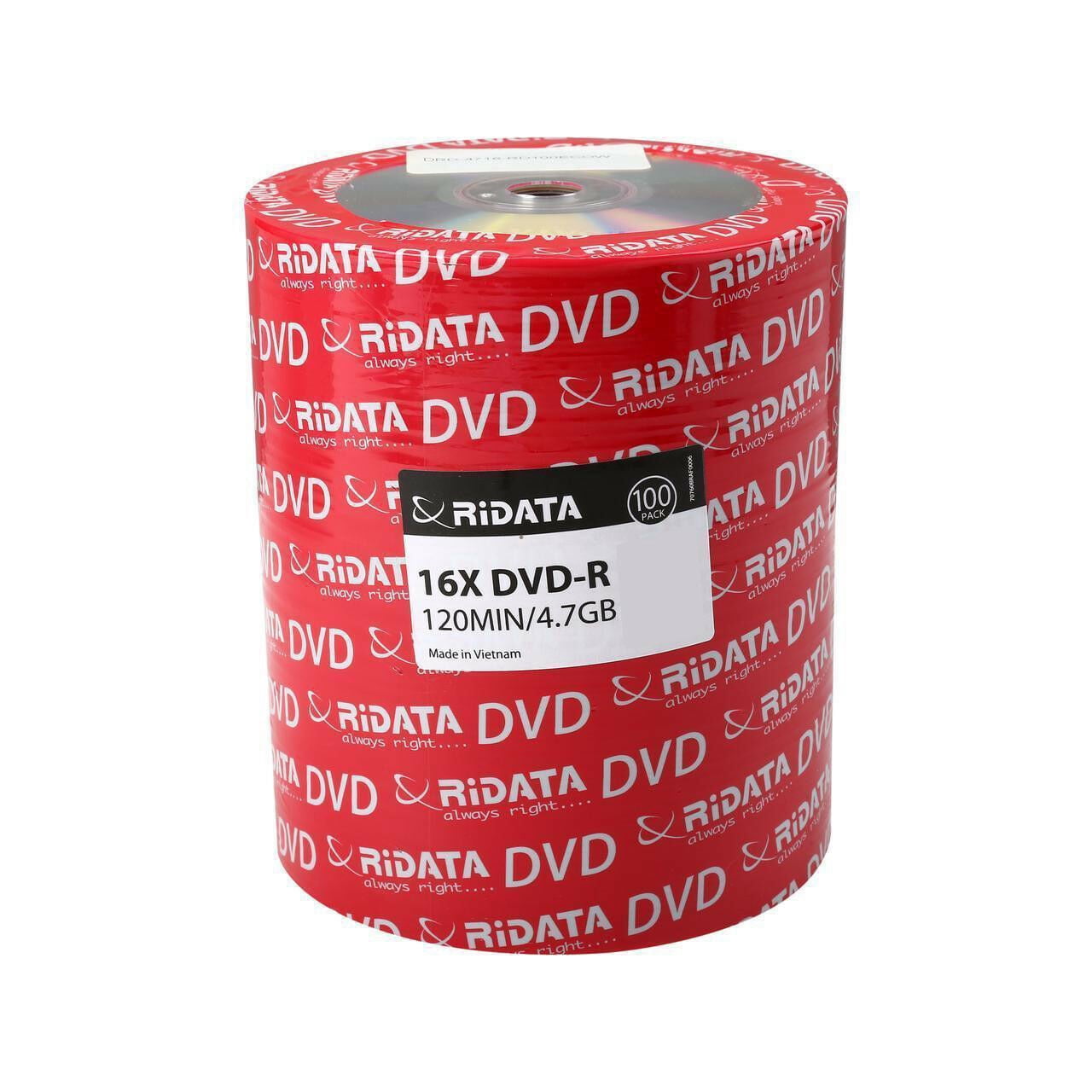 RiDATA DRD4716RD100ECOW 4.7GB 16X DVDR 100 Packs Spindle Shrink Wrap