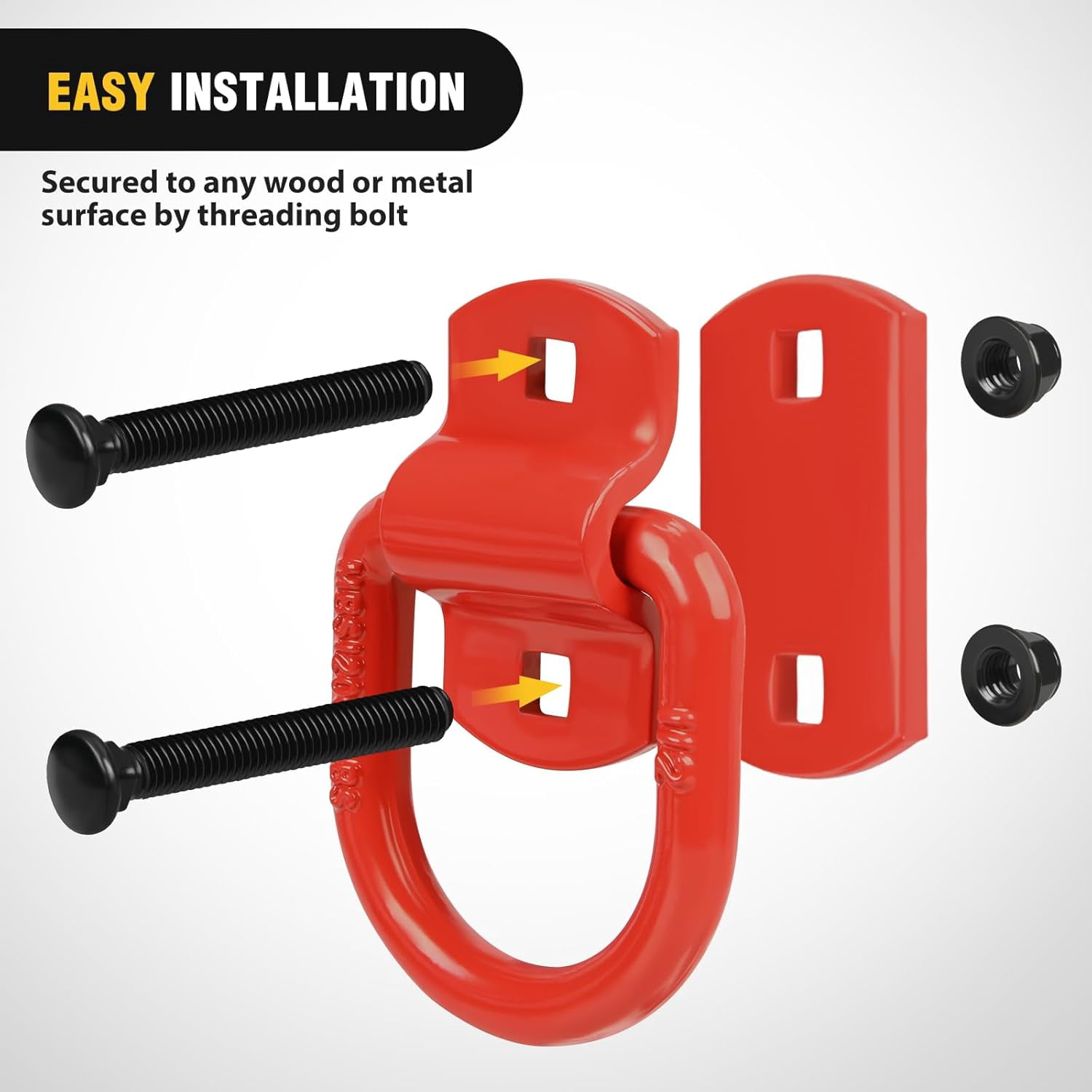 Nilight 4 Pcs D Ring Tie Down Anchor 1/2" Heavy Duty Tie Down Rings with Screws Bolts on Trailer Truck Bed Cargo 12000 Lbs Break Strength Tie Down Anchors Hook Red