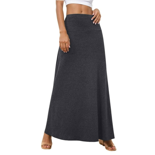 Falda de punto lisa de cintura alta para mujer - Cintura elástica, corte ajustado - Tallas S-XXL
