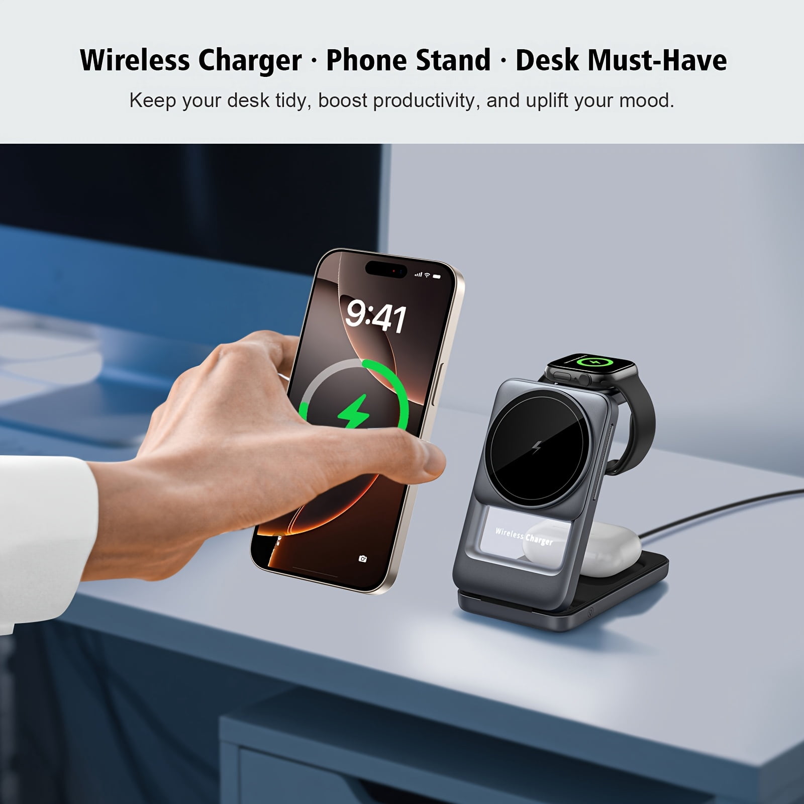 Foldable 3-In-1 Magnetic Wireless Charger, Ultra-Slim & Lightweight Charging Stand with Adjustable Night Light, for Iphone 17 16 15 14 13 12, Apple Watch & Airpods