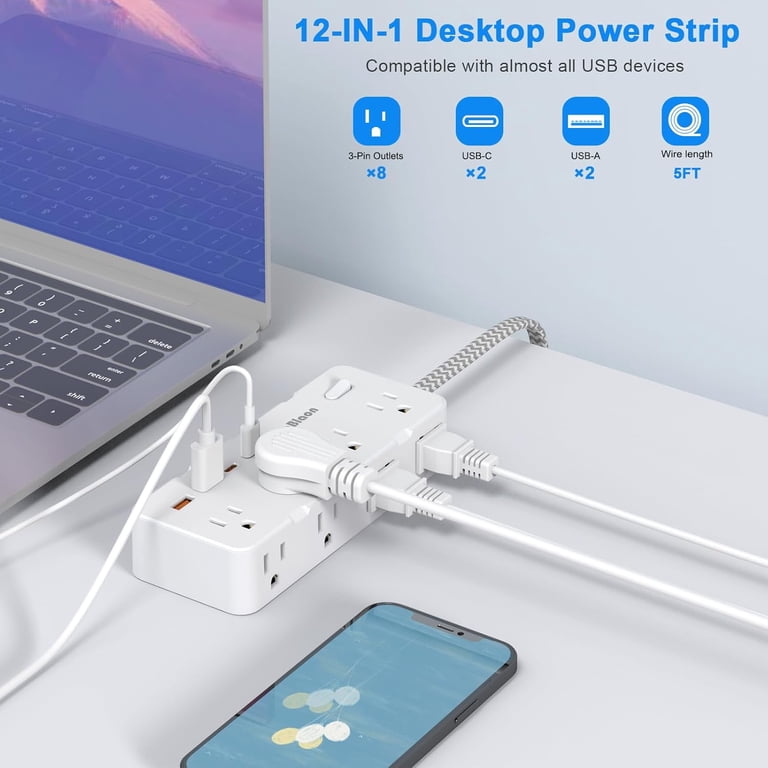 Power Strip With 8 Outlets, 4 USB Ports, 15 Ft Cord photo 6