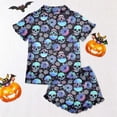 thumbnail image 5 of JIAYUE Women's Pajamas Set Halloween Themed Short Sleeve Notched Collar Buttons Down PJS Tees With Shorts Two Piece Festive Print Lightweight For Holiday Party Homewear Night, 5 of 7
