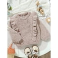 thumbnail image 3 of FEORJGP Little Girls Solid Basic Sweaters 6M 9M 12M 18M 2T 3T Toddler Baby Long Sleeve Pullovers Knitwear Crew Neck Frills Knit Sweatshirts Chunky Cabsual Comfy Daily Clothes for Fall Winter, 3 of 7