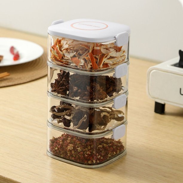 Organizador de condimentos de cocina transparente de alta calidad, apilable, para mantener frescos los condimentos, frascos de plástico para condimentos que ahorran espacio