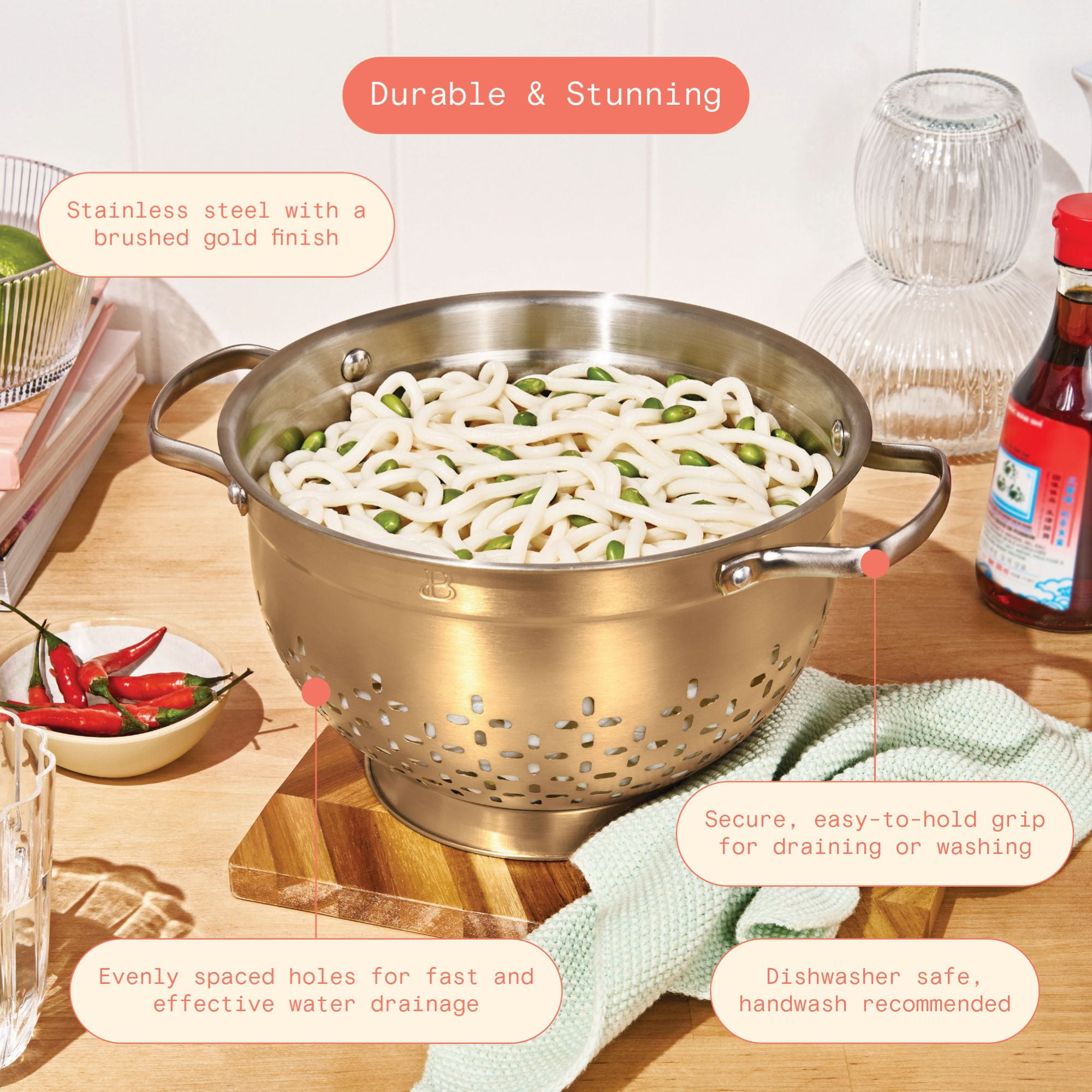 Beautiful 4.5 QT Stainless Steel Colander by Drew Barrymore