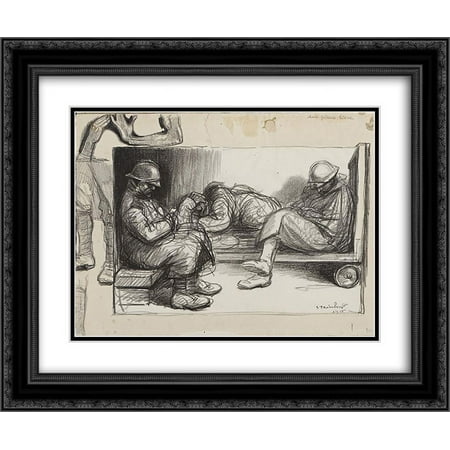 Theophile Steinlen 2x Matted 24x20 Black Ornate Framed Art Print 'Entre Deux Trains - Original drawing'