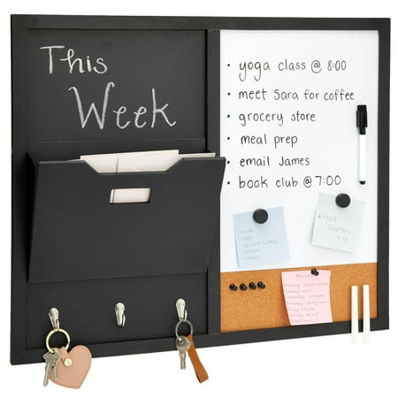 Juvale Message Command Center & Wall Mounted Organizer  Family Office Whiteboard  Chalkboard  Cork Board Combo  Mail Inbox Sorter  Key Hooks & Magnets (22x18 in)