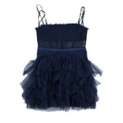 Betsy Adam Women's Dress Mesh-Trim Corset Dress Tule Flare Sheer Ruffle Navy 12