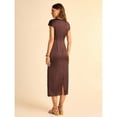 thumbnail image 2 of Brown Short Sleeve Ruched Twist Sheath Dress For Women, 2 of 7