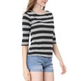 thumbnail image 4 of INSPIRE CHIC Hauts pour Femmes Non Doublés Col Rond Manches au Coude Coupe Ajustée T-Shirt Décontracté m Noir, 4 of 8