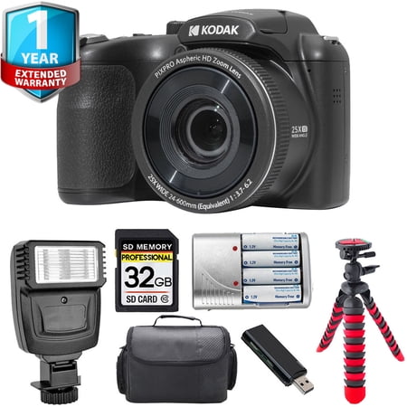 Kodak PIXPRO AZ255 Digital Camera (Black) + Extra Battery + 1 Yr Warranty + 32GB