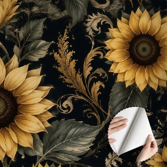 Vintage Sunflower Floral Wallpaper, Rustic Farmhouse Floral peel and stick wallpaper, waterproof, Home Decor for Bedroom, Living Room, Kitchen Cabinet, Dorm Room, Study Room [17.7 * 118 in]