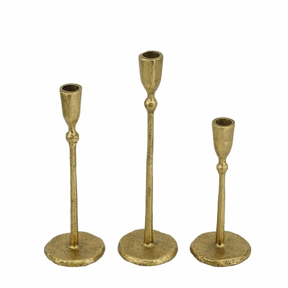 A&B Home Gold Iron Candlesticks with Round Base - Set of 3
