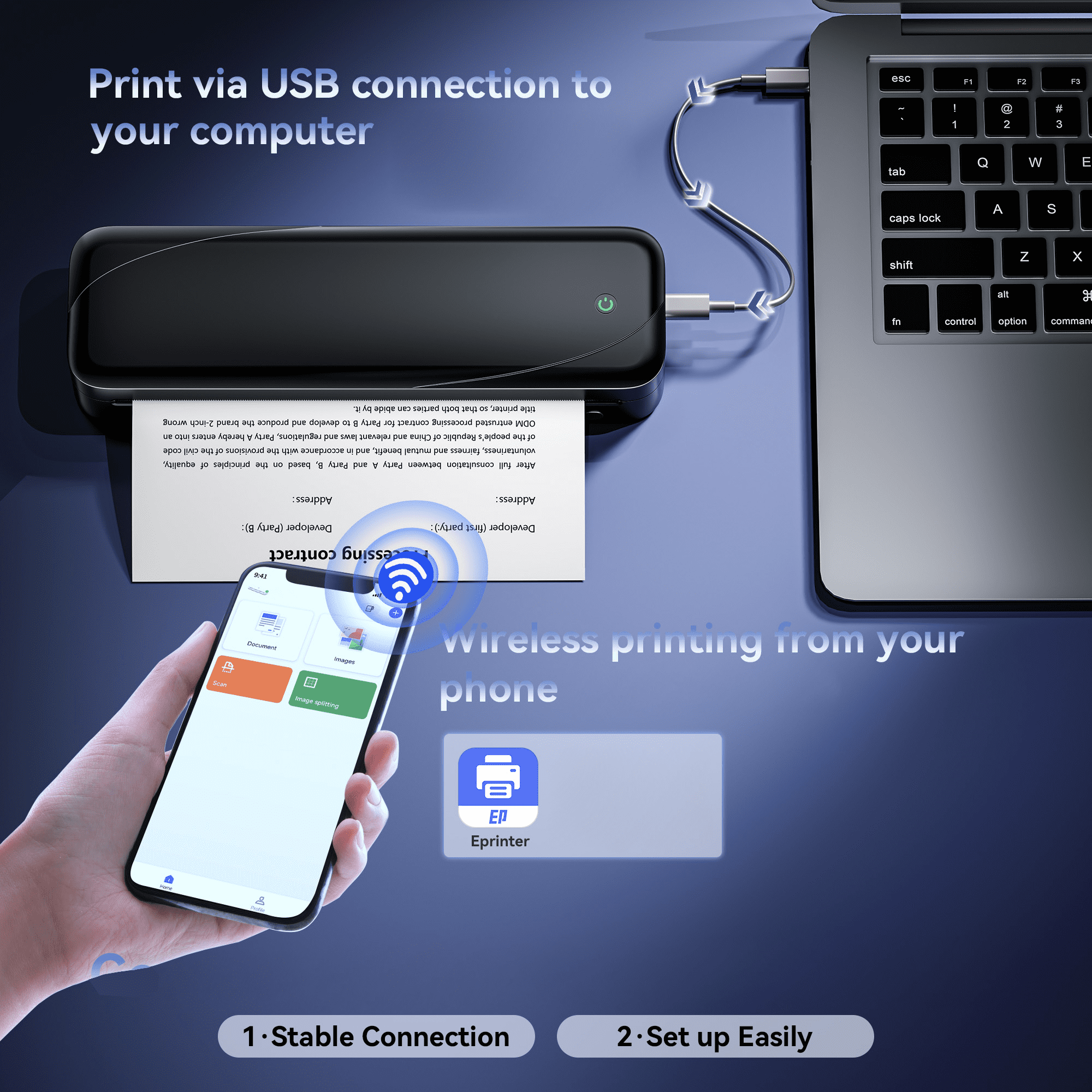 Phomemo M833 Wireless Thermal Printer, 304DPI Portable Printer, Compatible with Smartphones, Pads And Computers, Support 8.5'' X 11'' US Letter & A4, Inkless Mobile Printer for Travel, Office, School