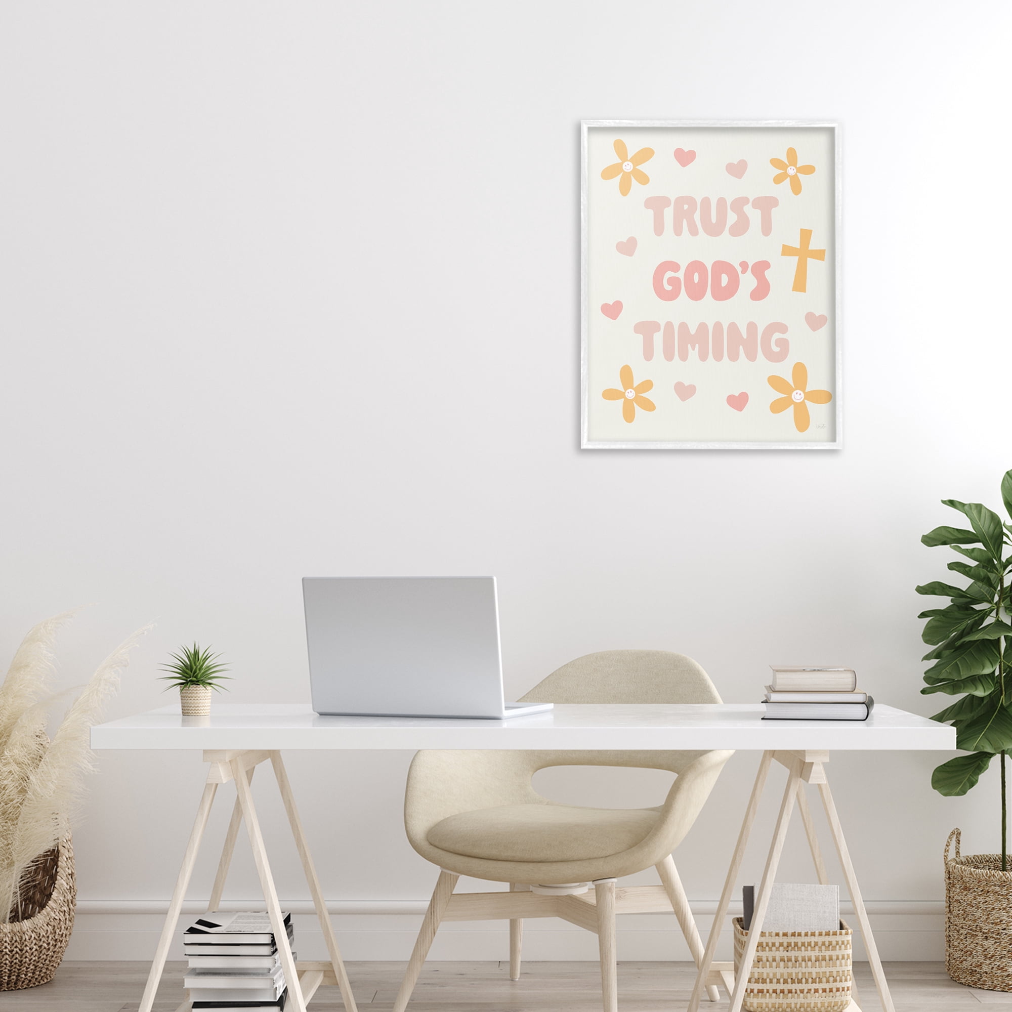 Stupell Industries Retro Trust God's Timing White Framed Giclee Art, design by Natalie Carpentieri