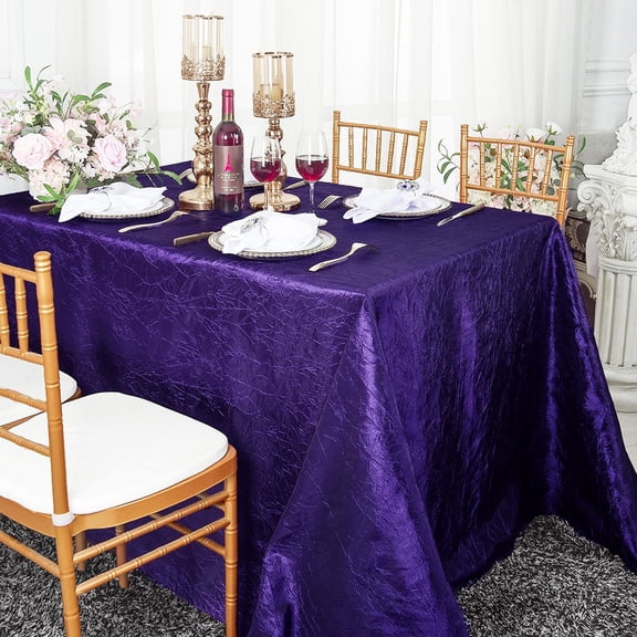 Wedding Linens Inc. 90"x132" Rectangular Seamless Crushed Crinkle Taffeta Tablecloth - Regency Purple