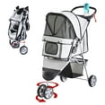 thumbnail image 1 of 3 Wheels Foldable Dog Stroller with Storage Basket, Adjustable Canopy, Cupholder for Miniature and Small Dogs, Grey, 1 of 6