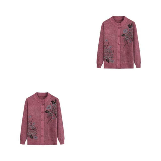 kurtrusly Elderly Women Knit Sweater Wide Application And Exquisite Workmanship Warm Spring Autumn Sweater pink 2Set