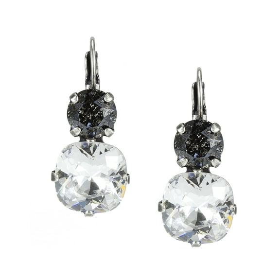 Swarovski 8mm Black Patina and 12mm Cushion Crystal Leverback Earrings Nickel Free