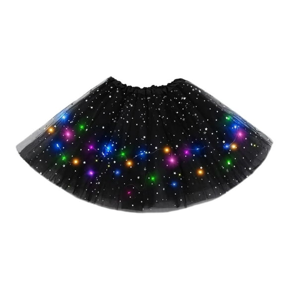 Faldón TRYUEN de tul negro con lentejuelas con iluminación LED, 40 cm