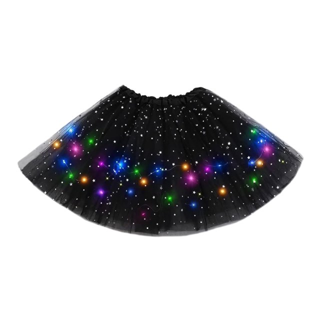 Faldón TRYUEN de tul negro con lentejuelas con iluminación LED, 40 cm