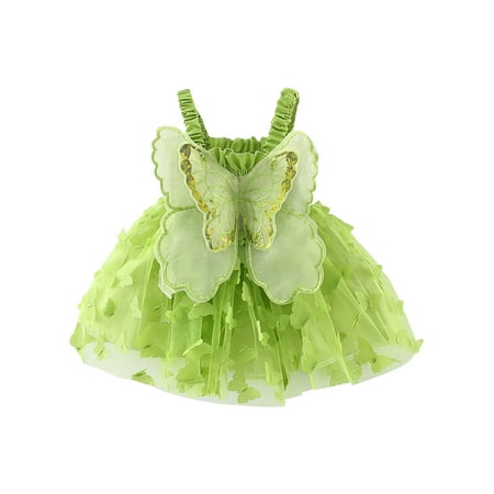 

jaweiwi Toddler Baby Girls Princess Dresses 3D Butterfly Ruched Sleeveless Layered Cami Dress Summer Casual Clothes Dress