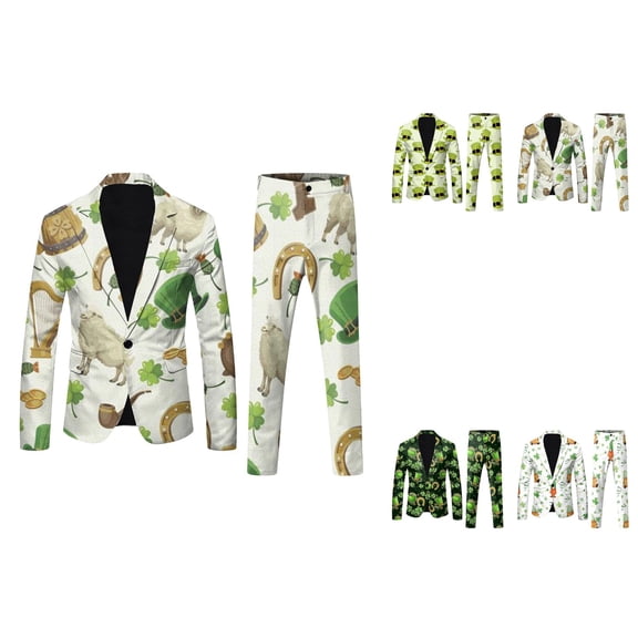 Mens St Patricks Day 3D Digital Printed Suit Set Light Business Suit Jacket Saint Patricks Day Casual Notched Lapel Blazers Slim Fit Lightweight Sport Coats Blazer