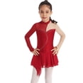 thumbnail image 2 of Zaldita Kids Girls Mesh Splice Long Sleeve Sequins Gymnastics Ballet Dance Dress Ice Skating Dress Dancewear Red 12, 2 of 7