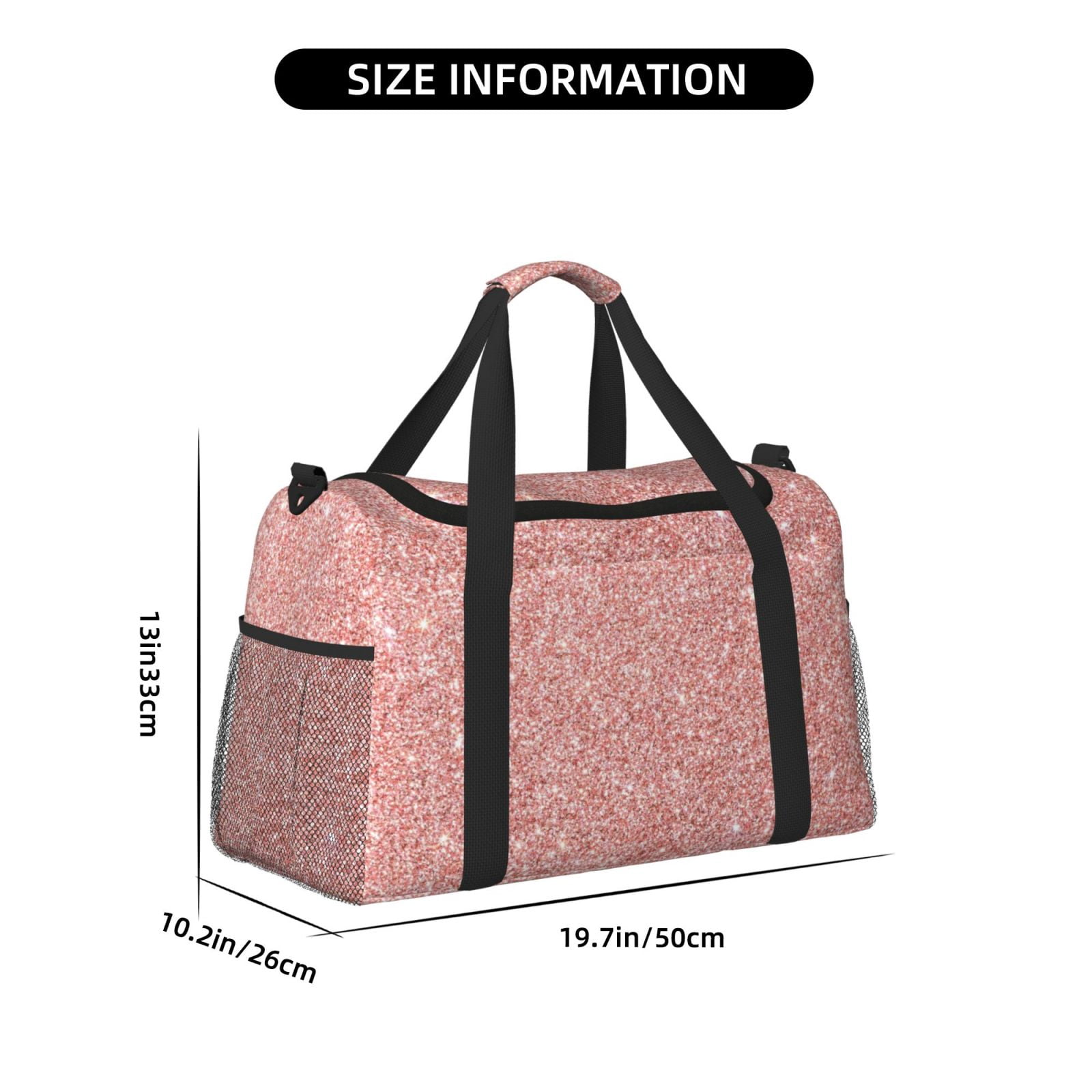 Fuzoiu Rose Gold Glitter Print Travel Duffle Bag,Carry On Tote Bags,Duffel Bag,Sport Gym Bag, Hospital Bag for Labor and Delivery, Overnight Bag,Luggage Bag