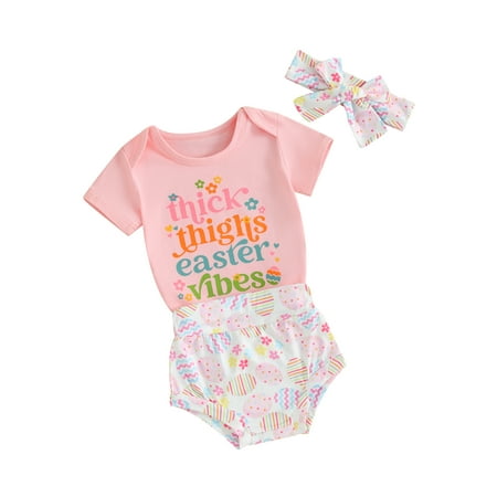 

Mioliknya Girls Easter Outfits Letter Print Romper and Egg Print Shorts Headband
