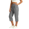 thumbnail image 5 of Vivianyo HD Women's Pleated Waist Summer Loose Casual Capri Pants, Single Button Elastic Waistband Soft Cropped Fall Trousers with Side Pocket for Women, Women's Dark Gray, Sizes S-3XL, 5 of 6