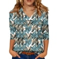 thumbnail image 2 of Iaqnaocc Womens Shirts 3/4 Sleeve Silk Satin Casual Cowl Neck Tees Blouses Fashion Maple Leaf Print T-Shirts Loose Fit Fall Summer Outfits Army Green M, 2 of 6