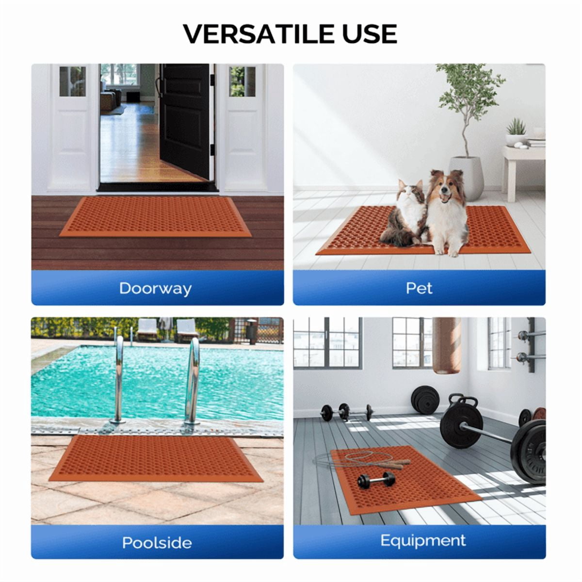 Floor Mat Non-Slip Anti-Fatigue Cushioned Mat, Waterproof Heavy Duty Mat for Kitchen, Garage, Workshop, Gym, Indoor & Outdoor Use